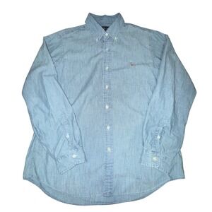 Ralph Lauren Chambray Shirt Blue Classic Fit Cotton Button Down Prep Coastal